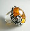 Sterling Silver Genuine Amber Leaf Vine Art Nouveau Ring - Vintage Lane Jewelry