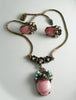 Vintage Pink Thermoplastic Turquoise Cabochon Seed Pearl Necklace Set - Vintage Lane Jewelry