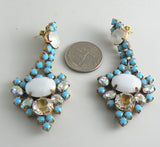Czech Glass Opaque White And Turquoise Glass Stone Earrings - Vintage Lane Jewelry