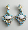 Czech Glass Opaque White And Turquoise Glass Stone Earrings - Vintage Lane Jewelry