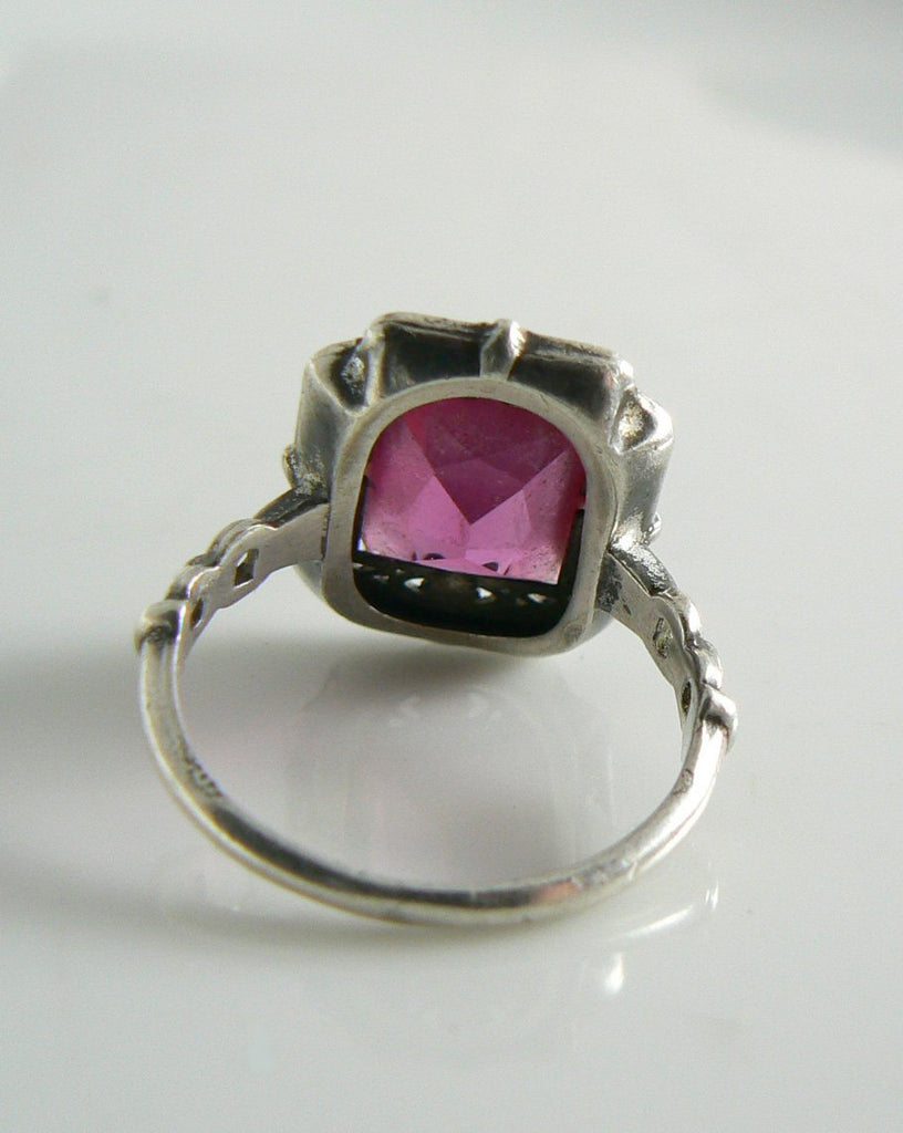 Art Deco Era Sterling Silver Filigree Pink Paste Ring - Vintage Lane Jewelry