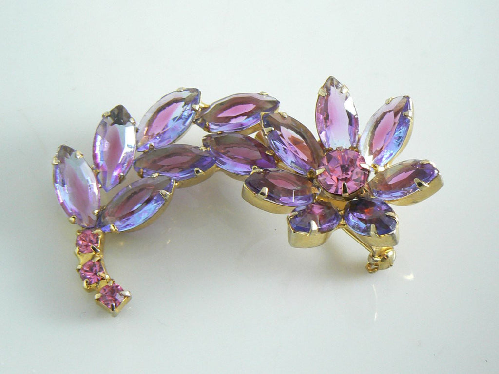 Juliana D & E Purple Rhinestone Flower Brooch - Vintage Lane Jewelry