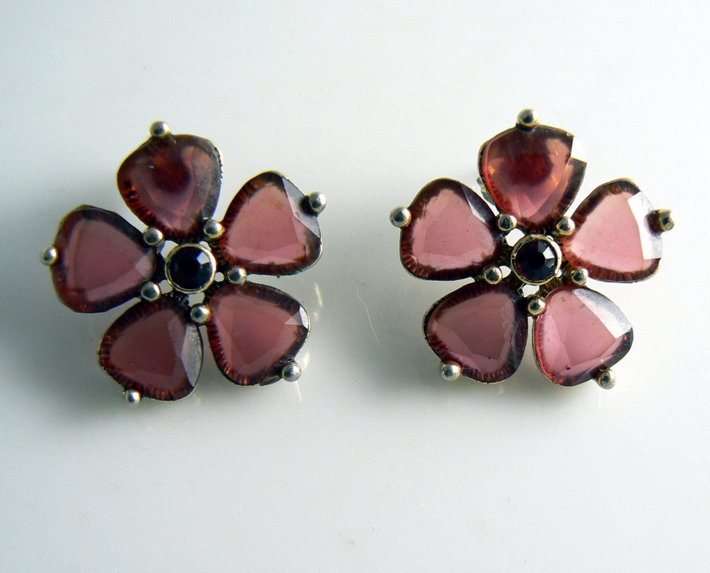 Monet Purple Glass Pierced Style Flower Earrings - Vintage Lane Jewelry