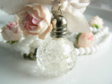 Milk Glass Necklace Pink Rose Perfume Bottle Pendant - Vintage Lane Jewelry