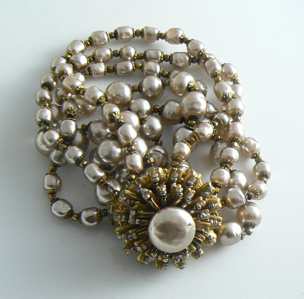 Miriam Haskell Stunning 5 Strand Baroque Pearl Bracelet - Vintage Lane Jewelry