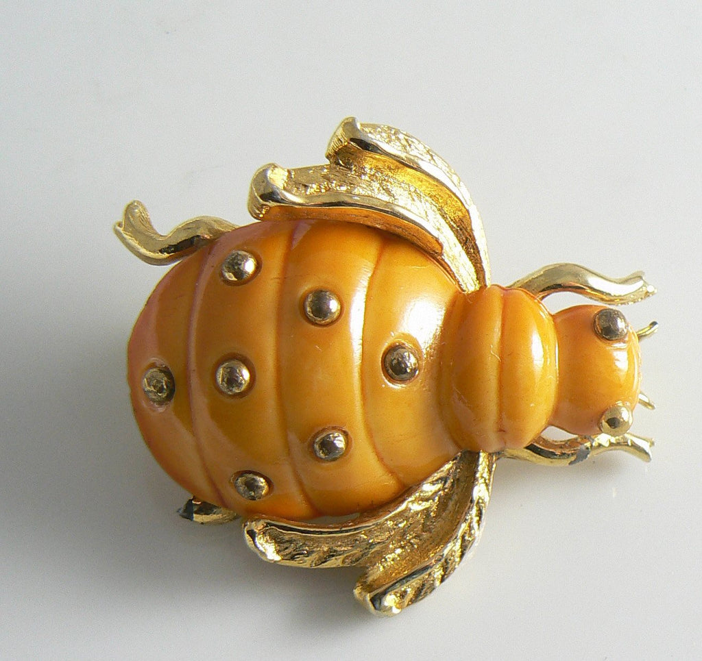 Vintage Orange Plastic Beetle Bug Brooch - Vintage Lane Jewelry