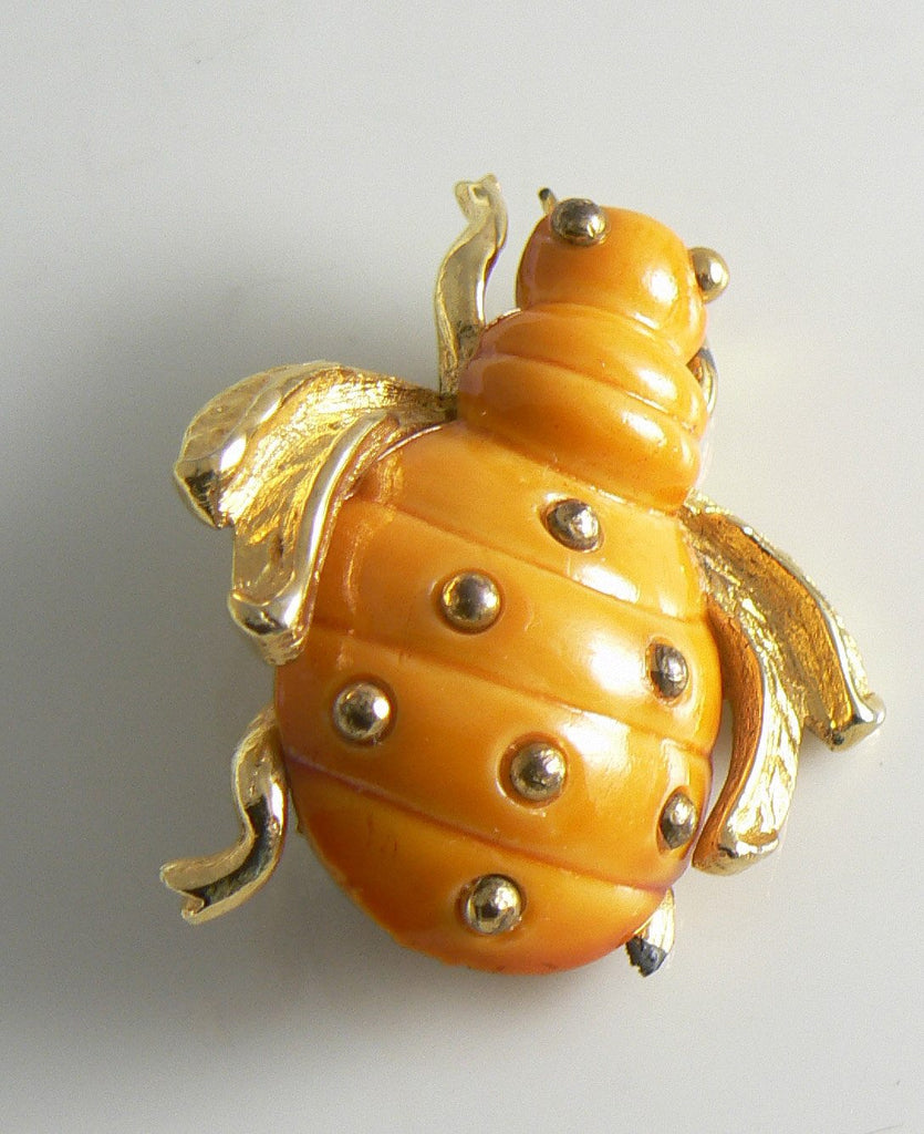 Vintage Orange Plastic Beetle Bug Brooch - Vintage Lane Jewelry