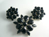 High End Jet Black Faceted Glass Rhinestone Brooch - Vintage Lane Jewelry