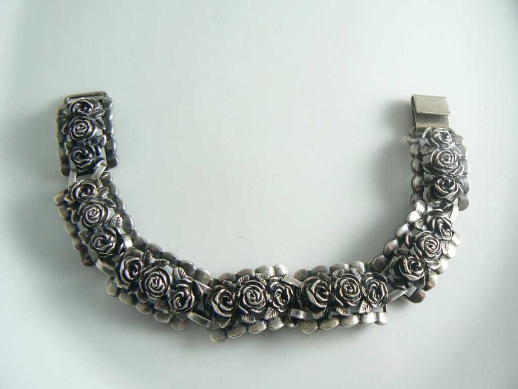 Gorgeous Sterling Silver Flower Art Deco Bracelet - Vintage Lane Jewelry