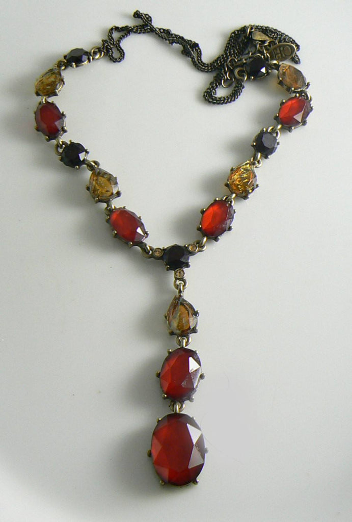 Rare Carolina Herrera Reds And Citrine Colored Stones Necklace - Vintage Lane Jewelry