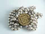 Miriam Haskell Baroque Pearl And Rosette 3 Strand Necklace - Vintage Lane Jewelry