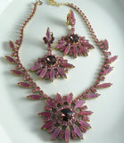 Husar D.  Mauve Czech Glass Rhinestone Necklace And Earring Set - Vintage Lane Jewelry