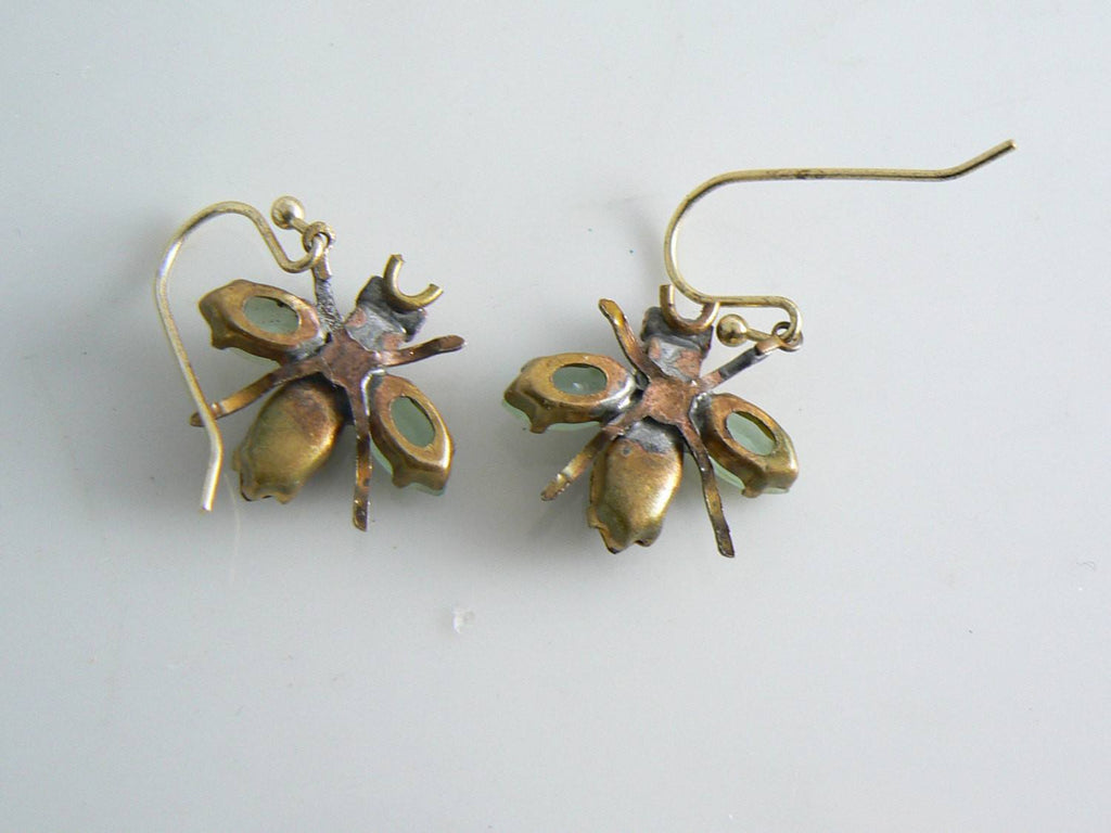 Cute Czech Glass Rhinestone Fly Earrings, lavender and brown - Vintage Lane Jewelry