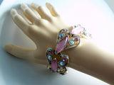 Rhinestone Pink Lucite Selro Bracelet Earrings - Vintage Lane Jewelry
