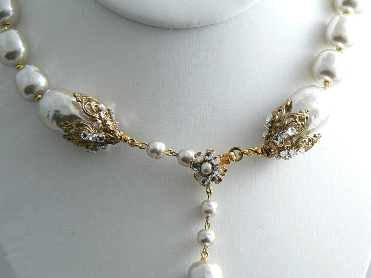 Huge Signed Miriam Haskell Necklace Pear-Shape Baroque Pearls with ...