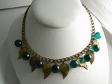 Art Deco Teal Green Balls and Leaves Necklace - Vintage Lane Jewelry
