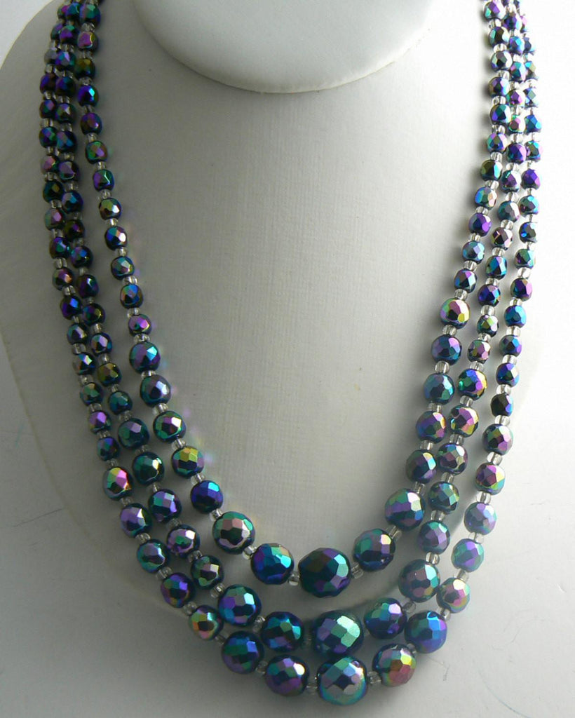 Triple Strand Carnival Glass Necklace - Vintage Lane Jewelry