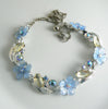 Blue Lucite Rhinestone Flower Necklace - Vintage Lane Jewelry