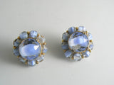 Blue Givre Glass Stone Hattie Carnegie Clip Earrings - Vintage Lane Jewelry