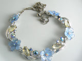 Blue Lucite Rhinestone Flower Necklace - Vintage Lane Jewelry