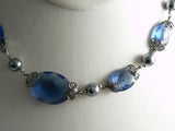 Miriam Haskell Blue Glass Silver Baroque Pearl Necklace - Vintage Lane Jewelry