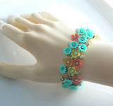 Rhinestone Plastic Flower Bracelet - Vintage Lane Jewelry