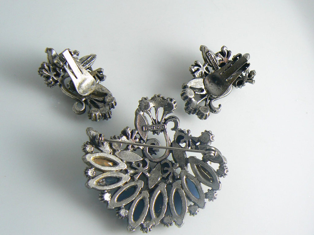 Florenza Blue, Satin and Sparkling AB Demi Parure - Vintage Lane Jewelry