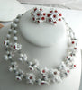 White Glass Flower Necklace Earring Set - Vintage Lane Jewelry