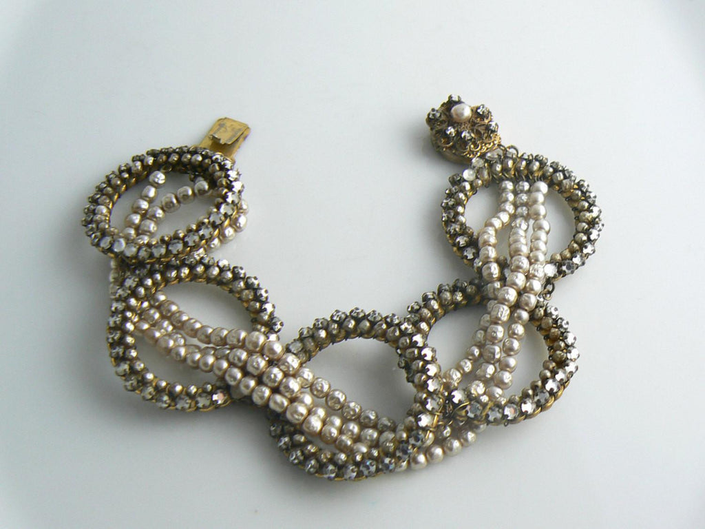 Rare Early Miriam Haskell Seed Pearl & Rose Montee Bracelet - Vintage Lane Jewelry