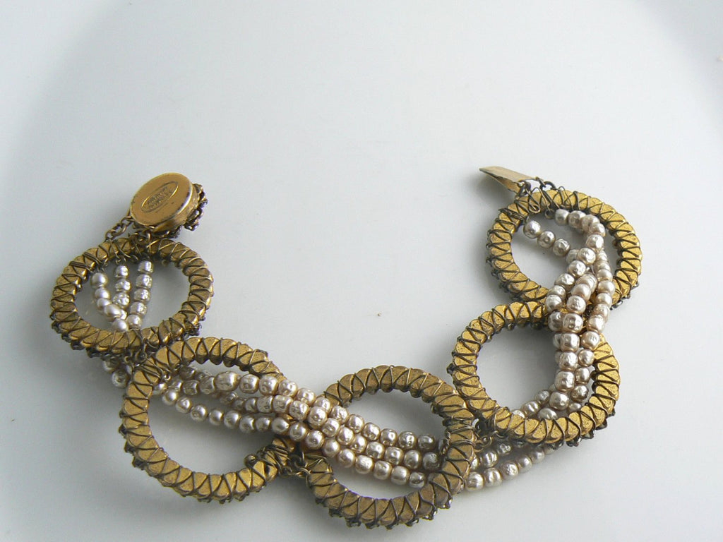 Rare Early Miriam Haskell Seed Pearl & Rose Montee Bracelet - Vintage Lane Jewelry