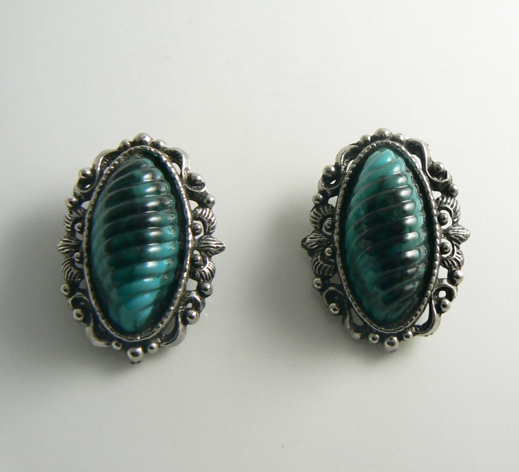 Marbled Black and Blue Beaded Vintage Bracelet Earring Set - Vintage Lane Jewelry