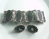 Marbled Black and Blue Beaded Vintage Bracelet Earring Set - Vintage Lane Jewelry