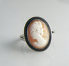 Art Deco Shell Cameo Sterling Silver Ring - Vintage Lane Jewelry