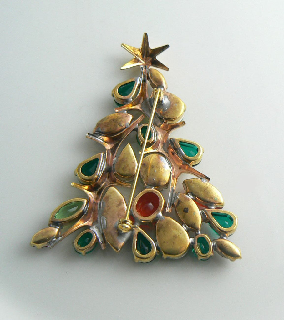 Large Czech Glass Christmas Tree Pin - Vintage Lane Jewelry