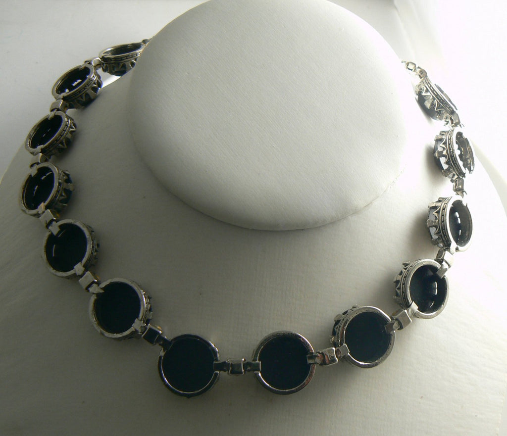 Vintage Black Faceted Glass Necklace with rhinestones - Vintage Lane Jewelry
