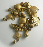 Miriam Haskell Russian Gold and Crystal Charm Bracelet - Vintage Lane Jewelry