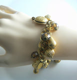 Miriam Haskell Russian Gold and Crystal Charm Bracelet - Vintage Lane Jewelry