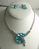 Clear and Aqua Rhinestone Vintage Necklace and Earrings - Vintage Lane Jewelry