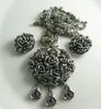 Tortolani Heavy Silver Tone Rose Flowers Necklace Earring Set - Vintage Lane Jewelry