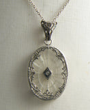 Art Deco Sterling Camphor Glass Diamond Necklace - Vintage Lane Jewelry
