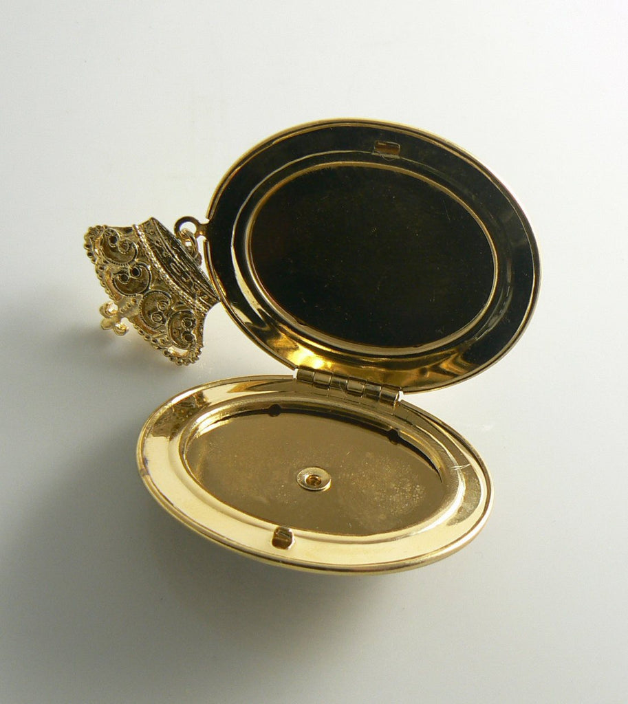 Guilloche Pink Rose Enamel Locket Pin & Earring Set - Vintage Lane Jewelry