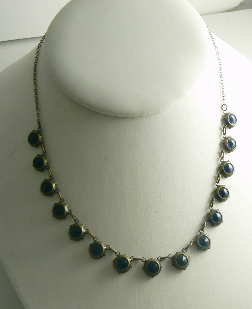 Art Deco Deep Sapphire Blue Faceted Glass Necklace - Vintage Lane Jewelry