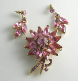 Weiss Pink Rhinestone Flower Demi Parure - Vintage Lane Jewelry
