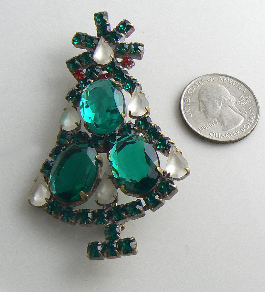 Husar D. Czech Glass Christmas Tree Brooch - Vintage Lane Jewelry