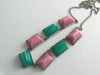 Art Deco Pink Green Chryosprase Glass Sugarloaf Silver Necklace - Vintage Lane Jewelry