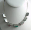 Art Deco Pink Green Chryosprase Glass Sugarloaf Silver Necklace - Vintage Lane Jewelry