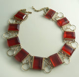 Red Lucite Open Wire Work Necklace Choker - Vintage Lane Jewelry