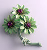 Green Enamel Flower with Pink Rhinestones - Vintage Lane Jewelry