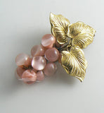 Pink Glass Golden Leaves Grape Cluster Pin Early - Vintage Lane Jewelry