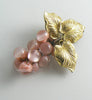 Pink Glass Golden Leaves Grape Cluster Pin Early - Vintage Lane Jewelry